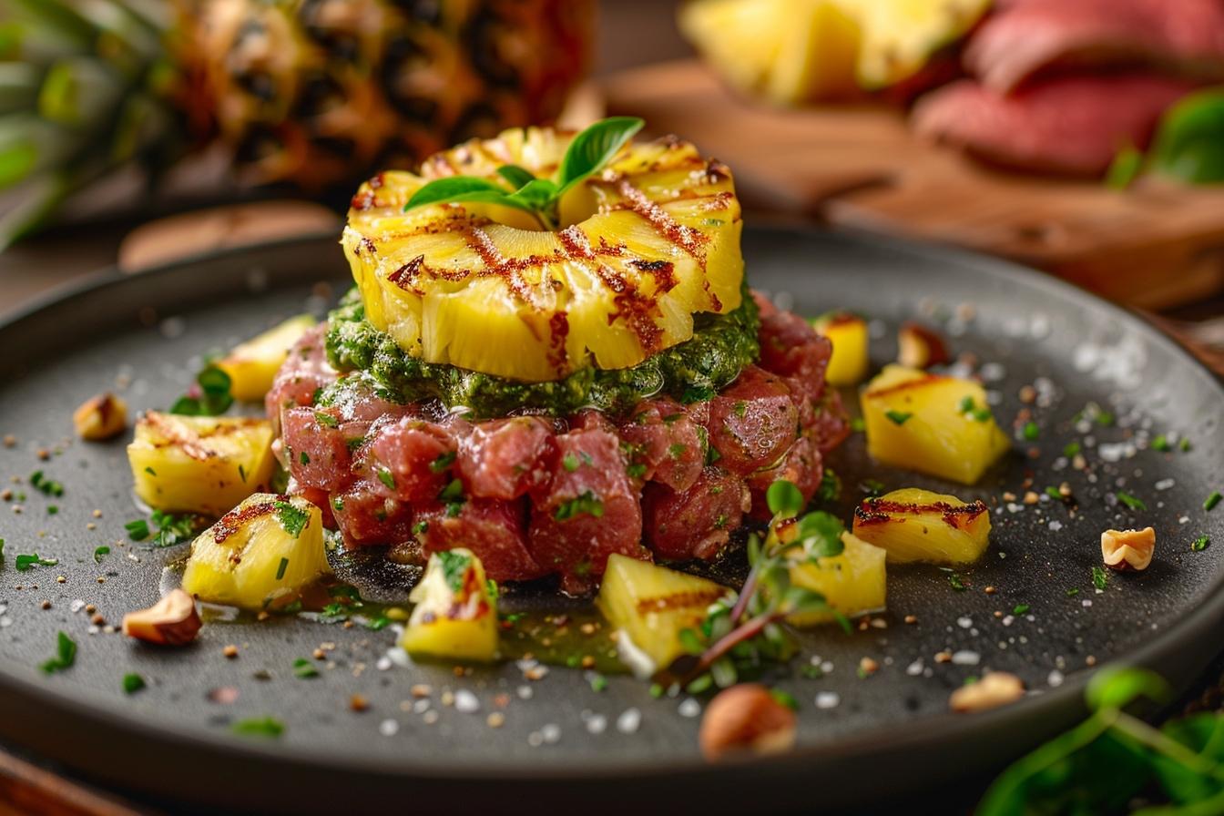 Recette keto : tartare de bœuf à l’ananas et pesto de noisette, plaisir gourmand