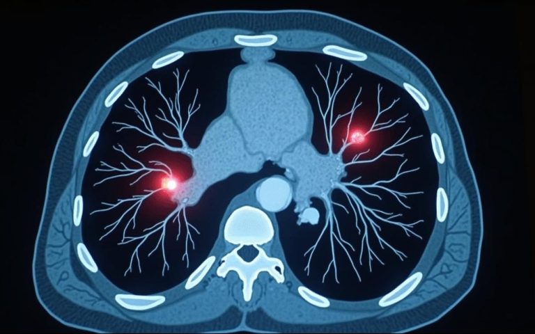 Scanner thoracique montrant des nodules pulmonaires sur des poumons sains.