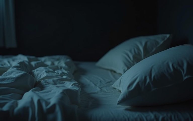 Chambre sombre avec draps humides, illustrant les sueurs nocturnes