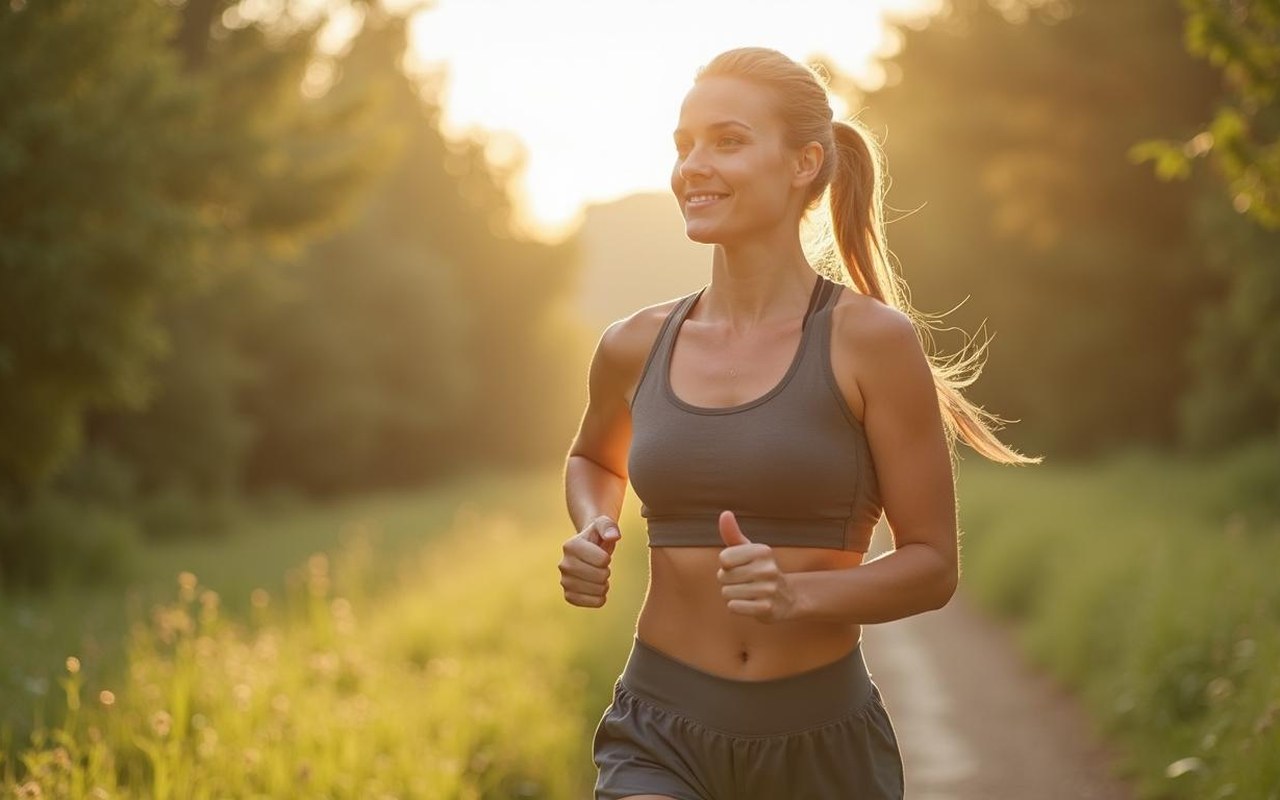 Femme faisant de l'exercice en pleine nature, symbole de perte de poids après retrait d'implant.