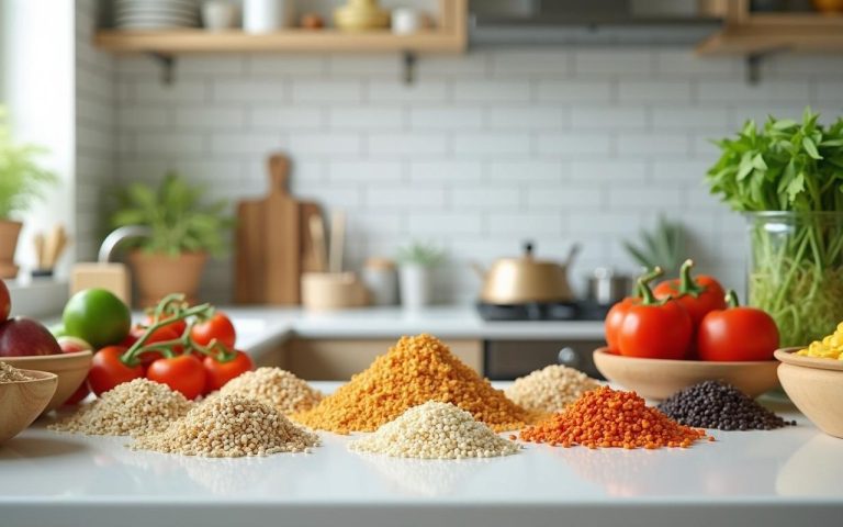 Cuisine organisée avec des aliments sans gluten sur le plan de travail