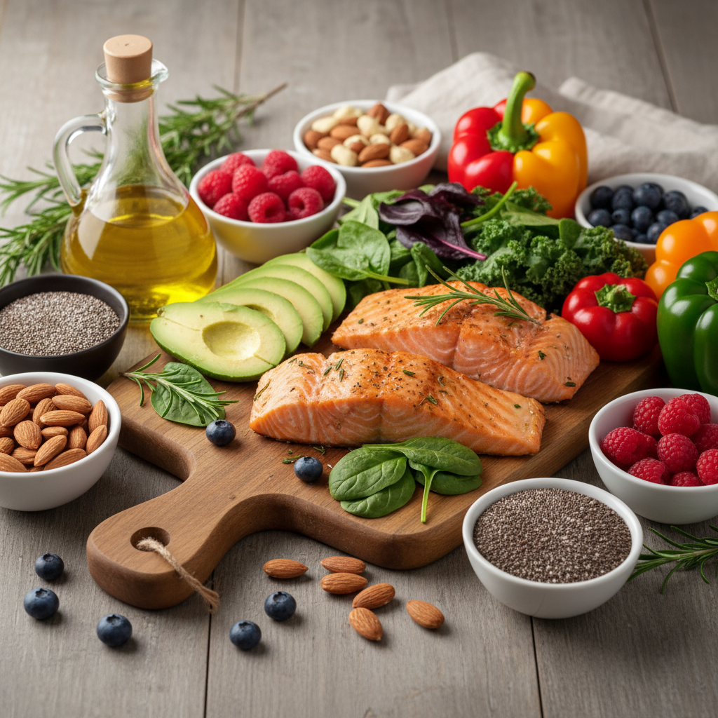 Illustration réaliste sur Alimentation anti-inflammatoire et régime cétogène : une alliance efficace