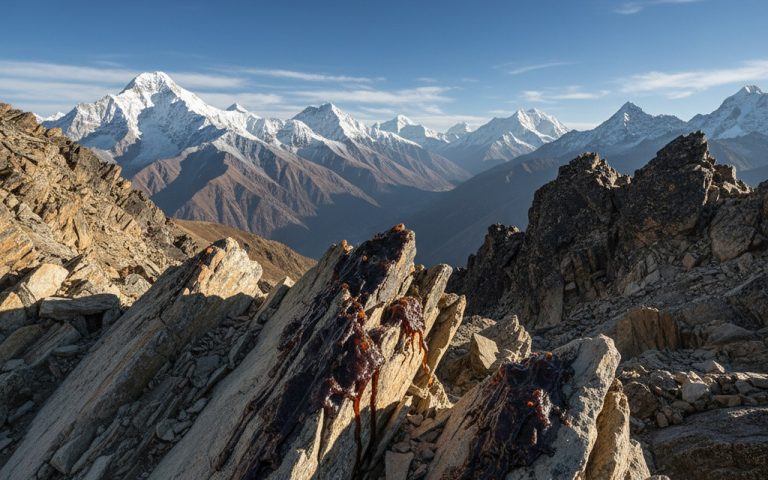 Vue des montagnes de l'Himalaya, source naturelle du shilajit.