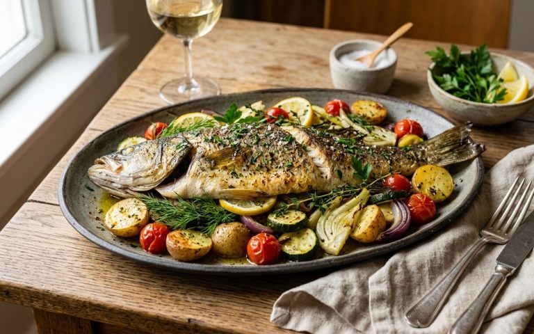 Black bass cuisiné avec citron et herbes