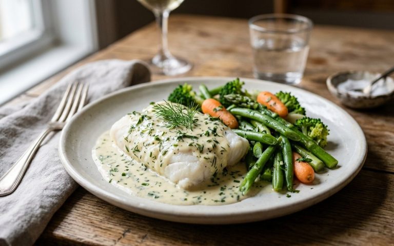 Filet de julienne à la crème dans une assiette