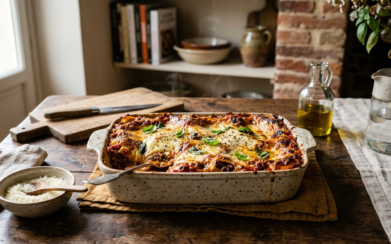 Plat de lasagnes maison gratiné
