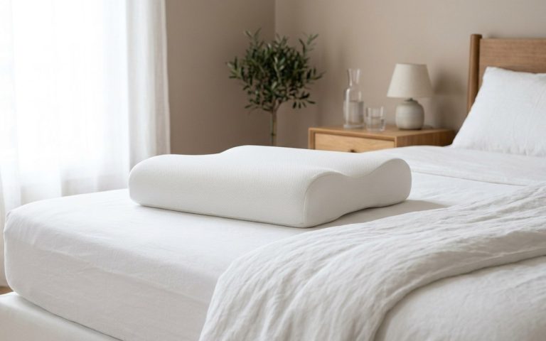 Oreiller mémoire de forme sur un lit clair