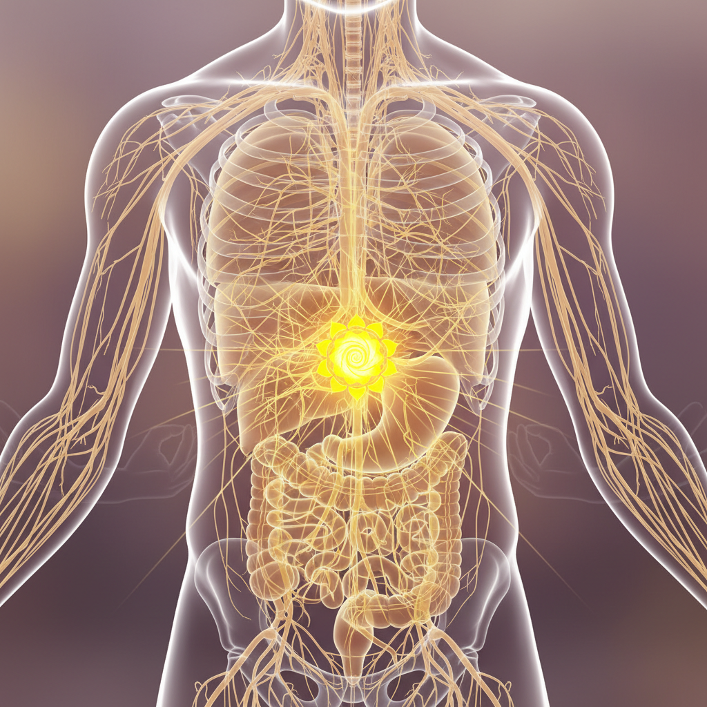 Illustration réaliste sur Le plexus solaire : nerfs, chakra et équilibre énergétique