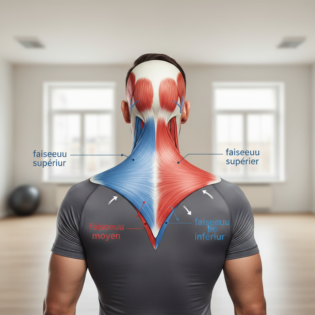 Illustration réaliste sur Muscle trapèze : renforcement pour une posture stable
